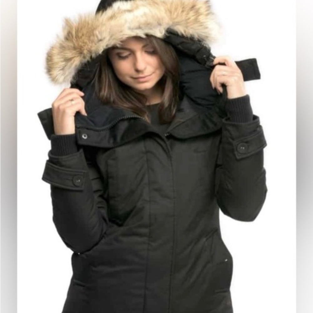 Women's Nobis Black Fur-Trimmed Hooded Jacket